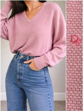 Vintage Dior Christian Dior Dusty Pink V Neck Sweater, L
